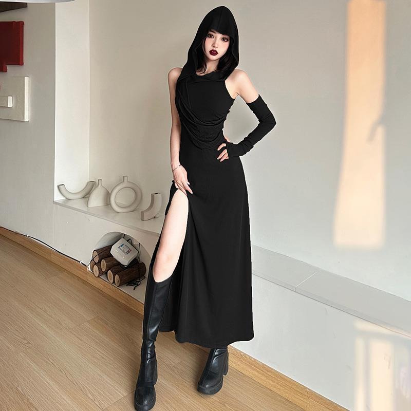 Solid Color Sexy High Waist Hip Hooded Dress Women