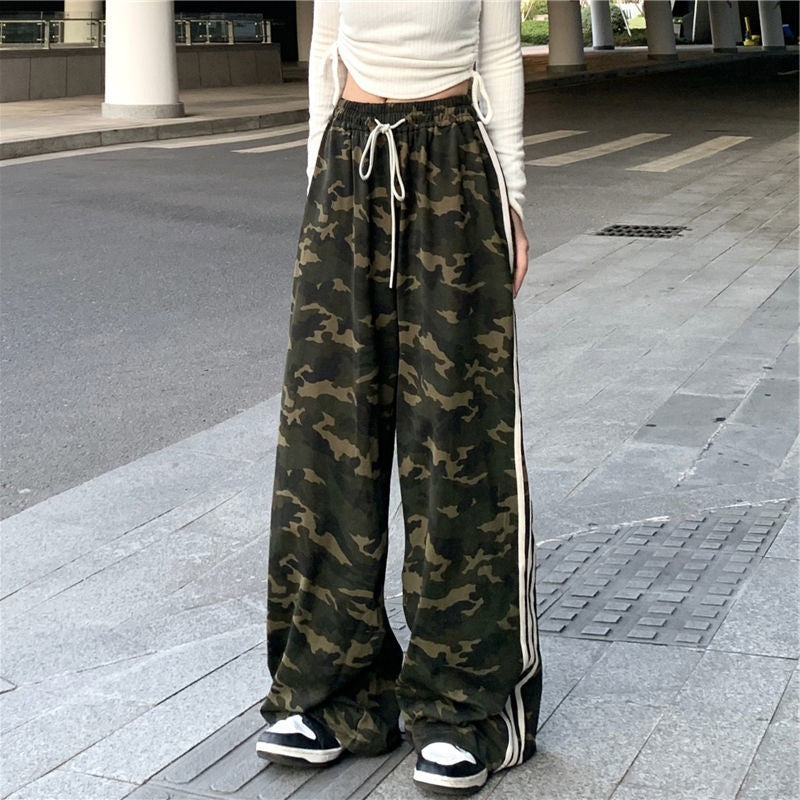 Striped Three-bar Color-block Camouflage Casual Draped Dance Sport Floor-length Trousers