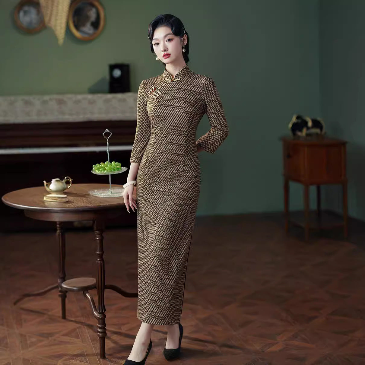 Cheongsam Autumn And Winter Houndstooth Slim Fit Elegant Simple
