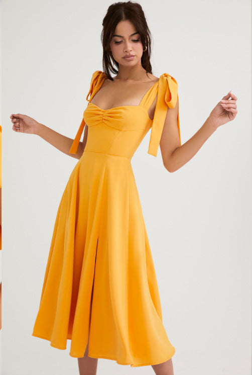 Printed Lace Up Irregular A-Line Dress