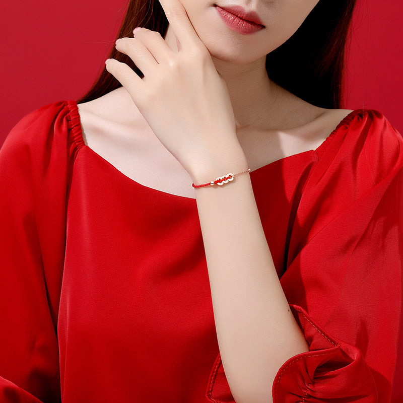 Women's Sterling Silver Niche Retro Red String Bracelet