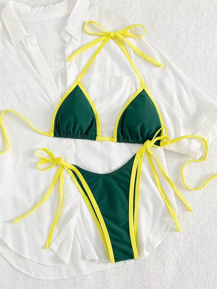 Summer Womens Solid-color Triangle Sexy Bikini