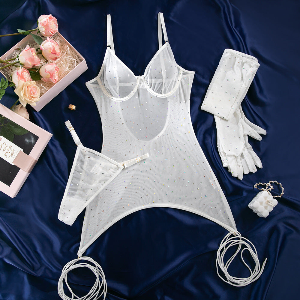 Women's Sequined Steel Ring Push-up Gloves Three-piece Set