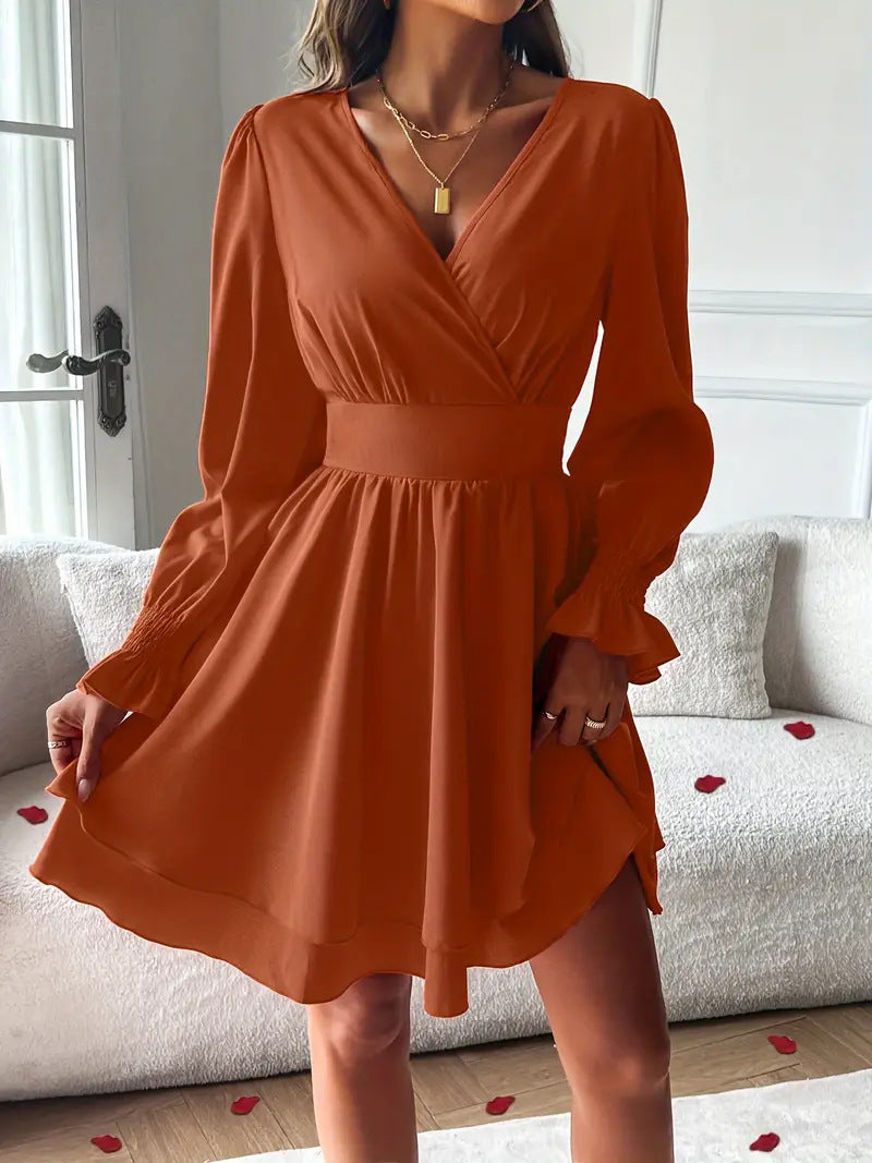 Women's Double-layer Skirt V-neck Tight Waist Dress