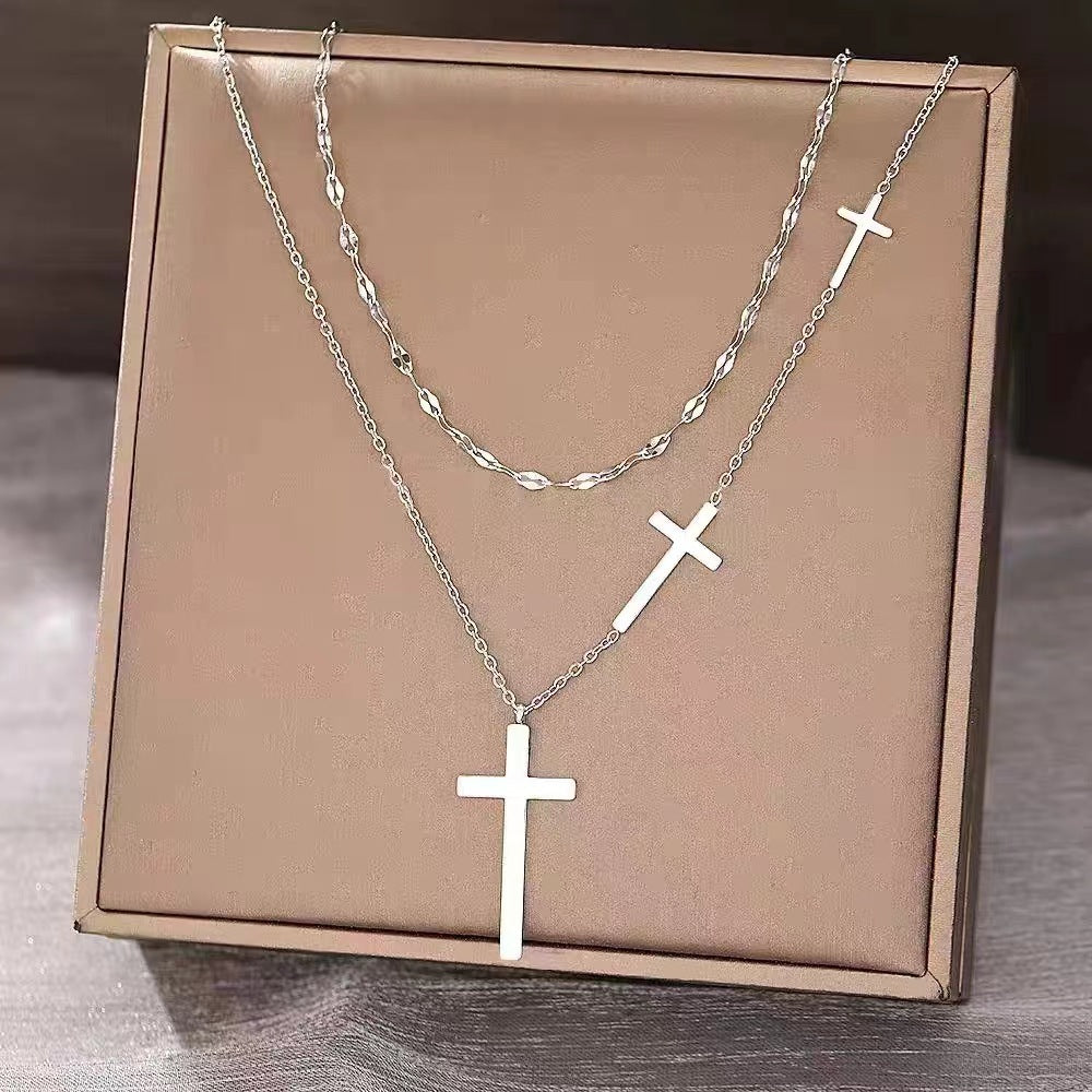 Women's All-match Double Layer Cross Necklace