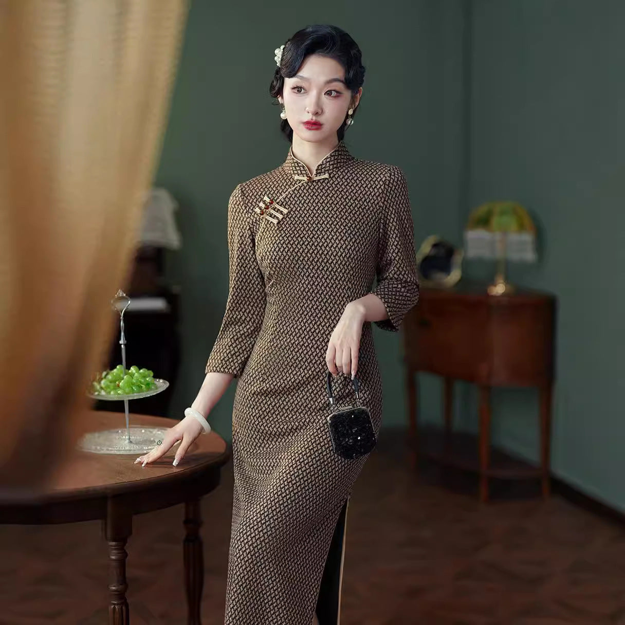 Cheongsam Autumn And Winter Houndstooth Slim Fit Elegant Simple
