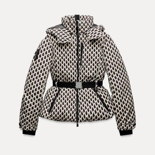 Ski Suit With Belt Stand-up Collar Warm Cotton Jacket