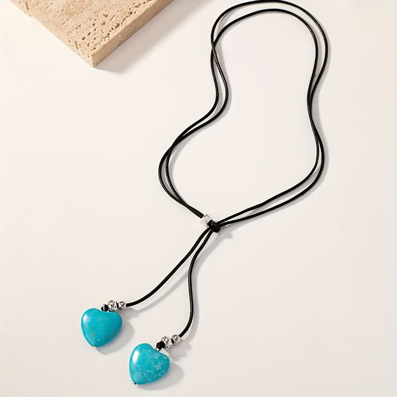 Leather Choker Long Necklace And Bohemian Tribal Ethnic Style Long Fringe Earrings Set For Women