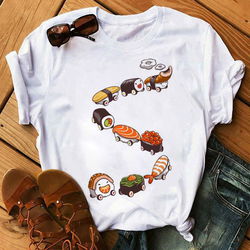 Summer Women Cute Sushi Hug Short Sleeve T-shirts