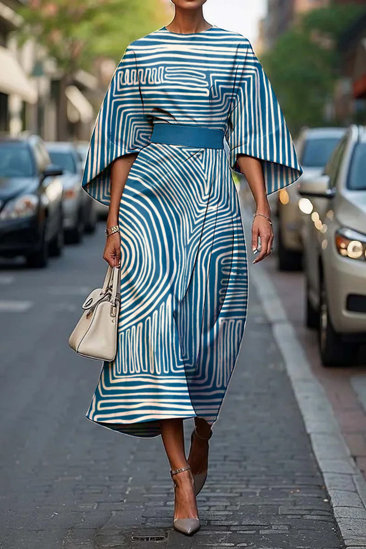 Exotic print oversized sleeve Women's Elegance Dress