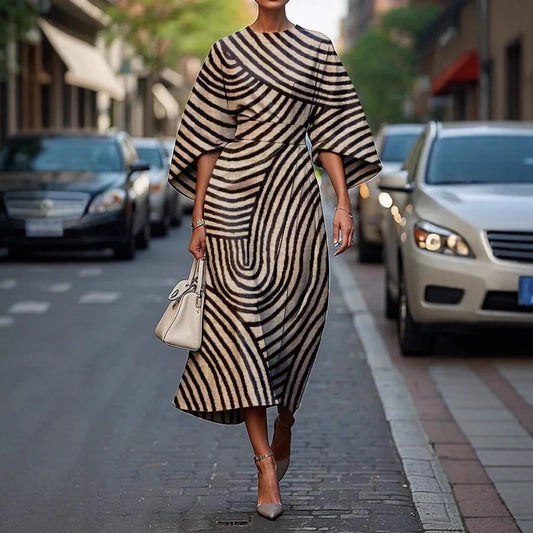 Exotic print oversized sleeve Women's Elegance Dress