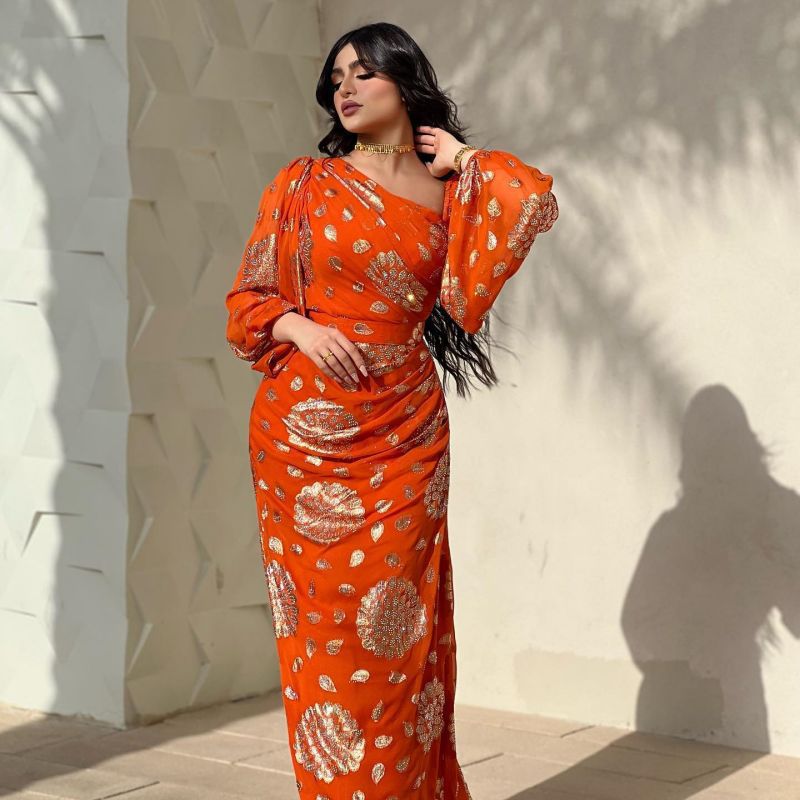 Bronze Printing Chiffon Ball Gown Dress New