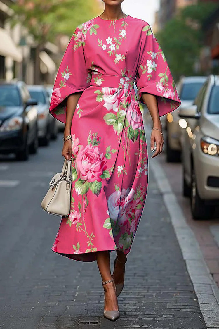 Exotic print oversized sleeve Women's Elegance Dress