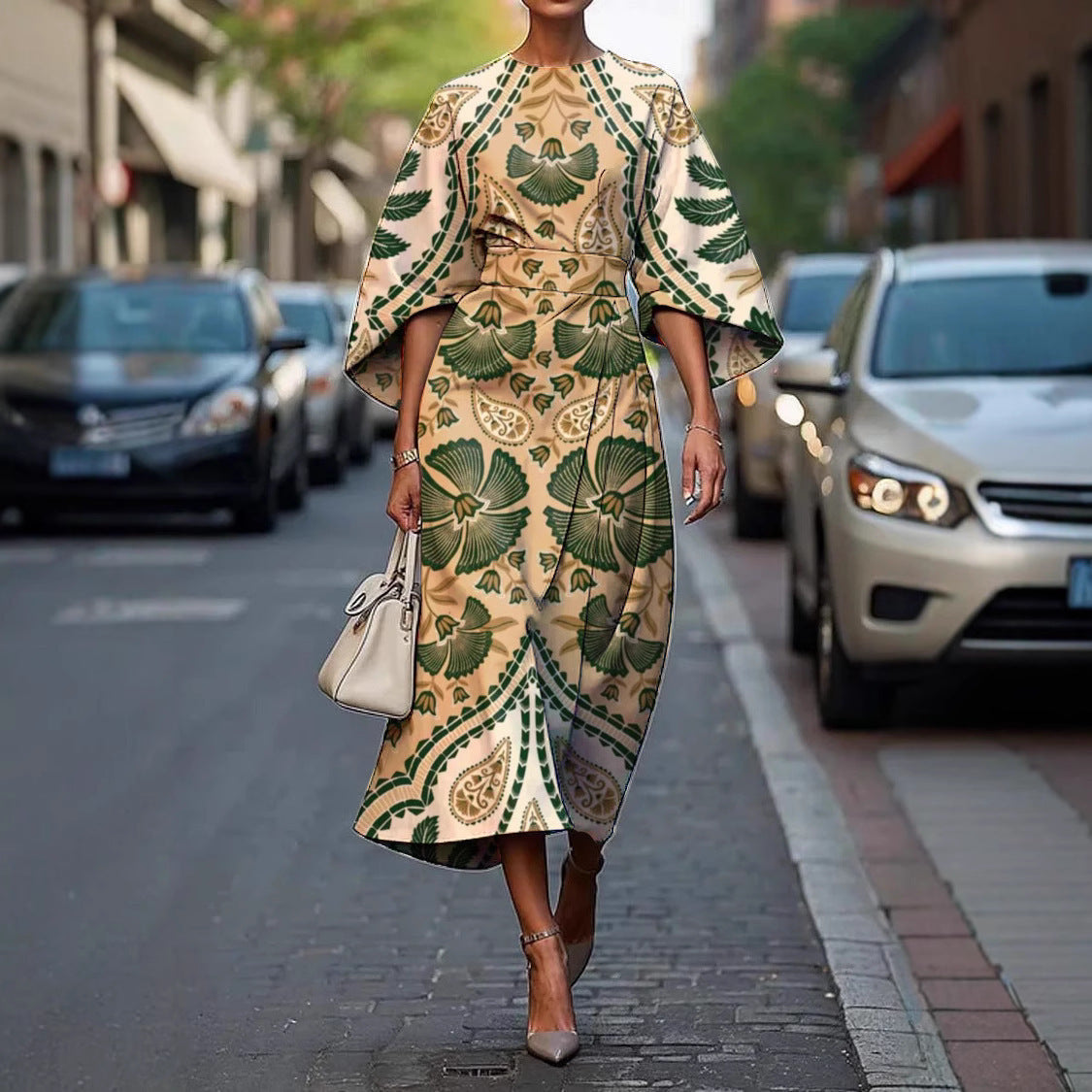 Exotic print oversized sleeve Women's Elegance Dress