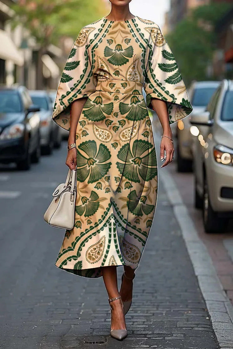 Exotic print oversized sleeve Women's Elegance Dress