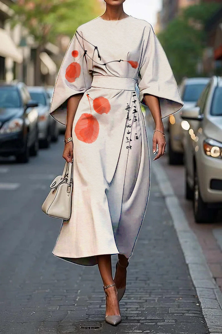 Exotic print oversized sleeve Women's Elegance Dress