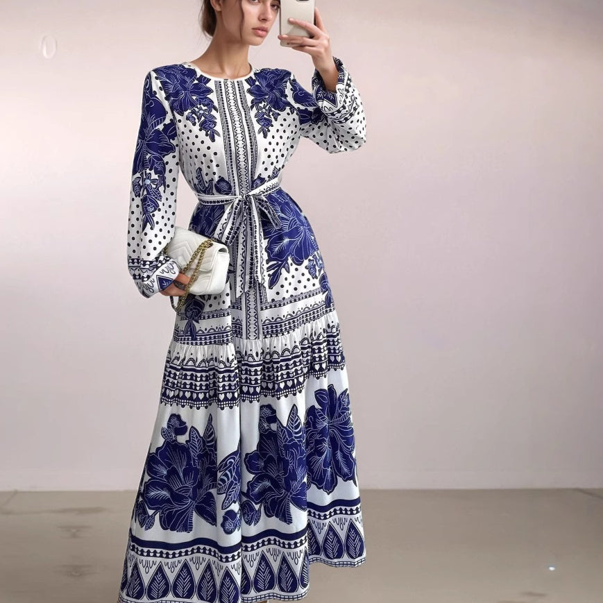 Printed Long Sleeve Maxi Dress