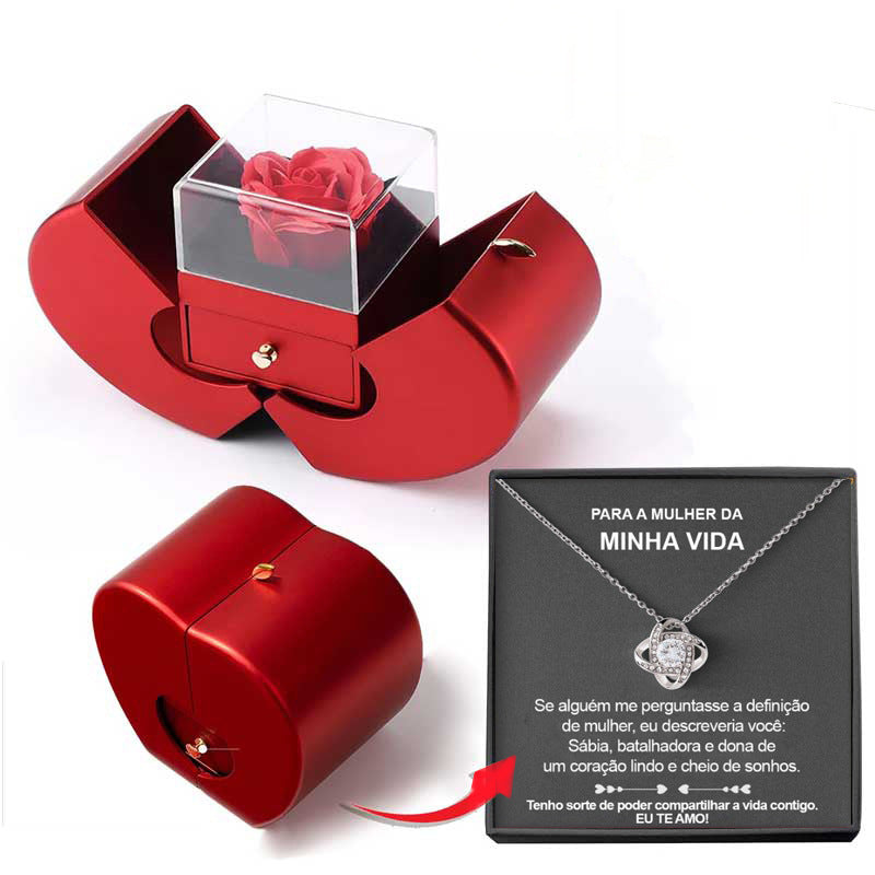 Fashion Jewelry Box Red Apple Gift Necklace Eternal Rose For Girl Mother's Day Valentine's Day Gifts With Artificial Flower Rose Jewelry Box