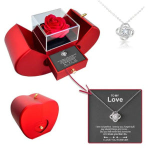 Fashion Jewelry Box Red Apple Gift Necklace Eternal Rose For Girl Mother's Day Valentine's Day Gifts With Artificial Flower Rose Jewelry Box