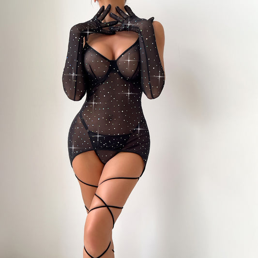 Women's Sequined Steel Ring Push-up Gloves Three-piece Set