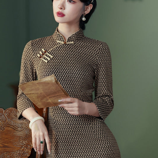 Cheongsam Autumn And Winter Houndstooth Slim Fit Elegant Simple