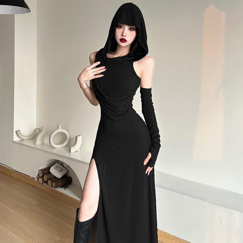 Solid Color Sexy High Waist Hip Hooded Dress Women
