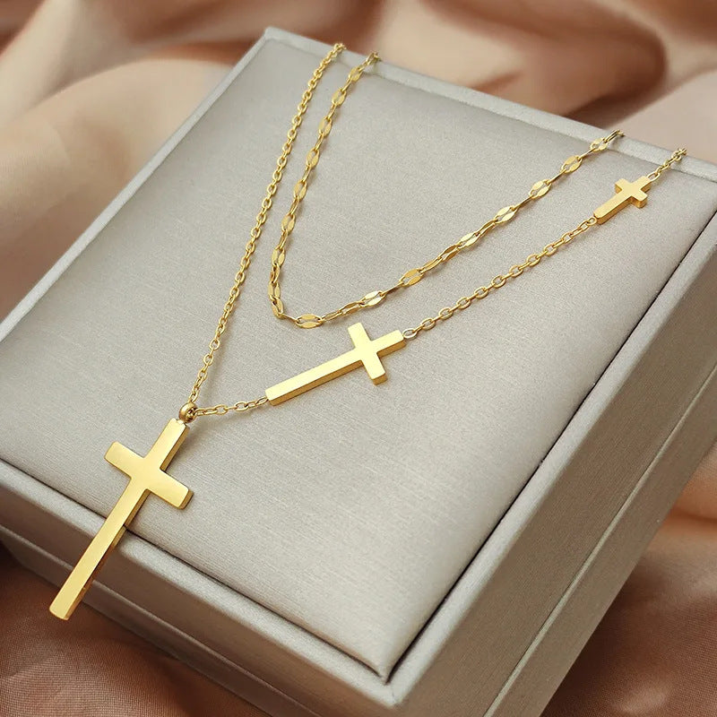 Women's All-match Double Layer Cross Necklace