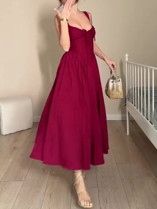 Burgundy Corset - Style Strappy Maxi Dress