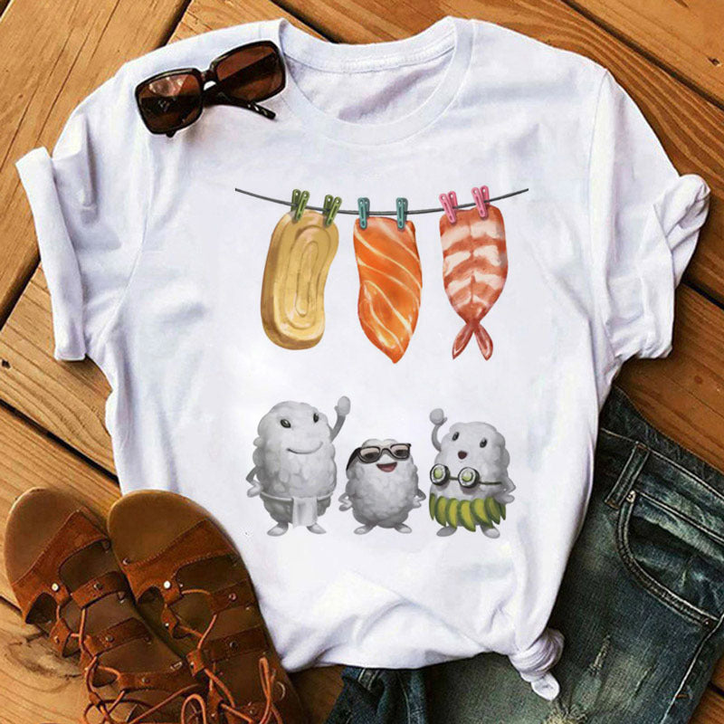 Summer Women Cute Sushi Hug Short Sleeve T-shirts