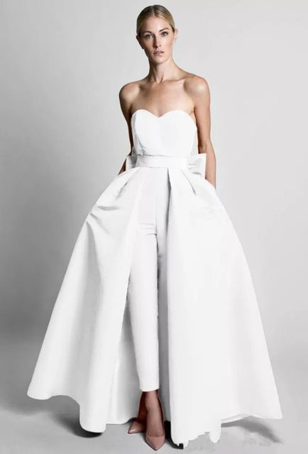 Jumpsuit Evening Dresses With Bow and Removable Skirt