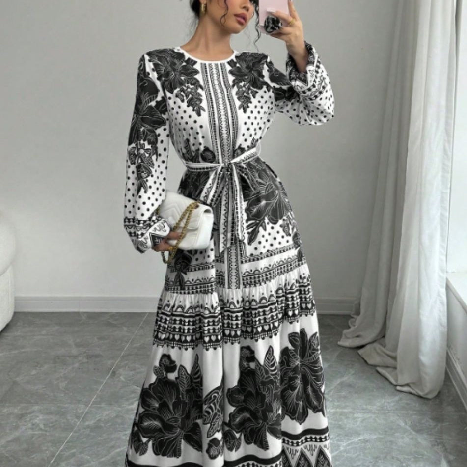 Printed Long Sleeve Maxi Dress