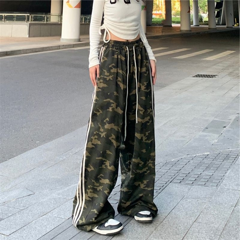 Striped Three-bar Color-block Camouflage Casual Draped Dance Sport Floor-length Trousers