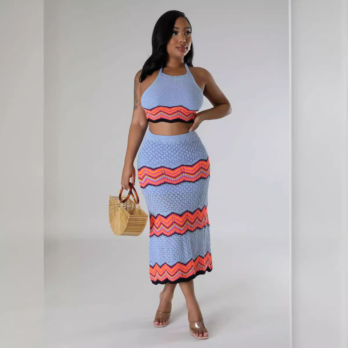 Women's Knitted Sports Casual Skirt Vest Sweater Long-sleeved Suit