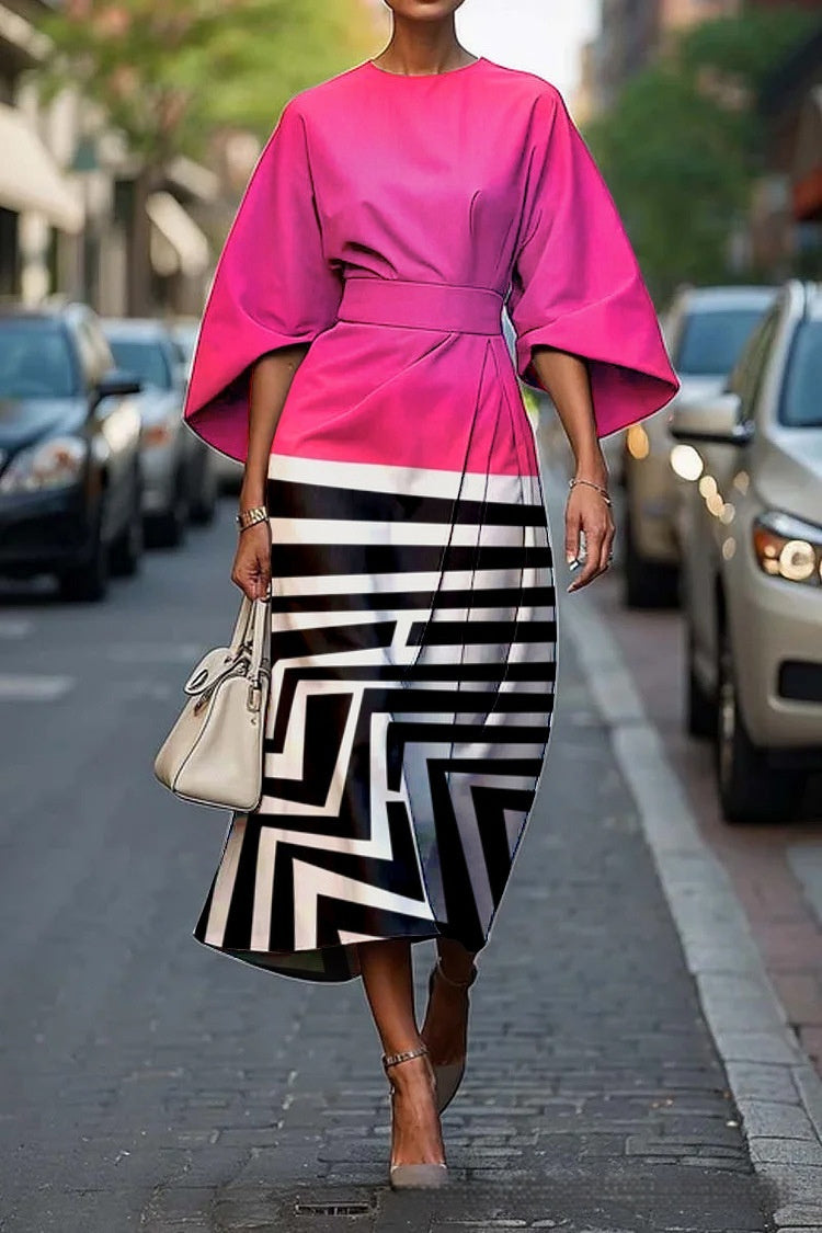 Exotic print oversized sleeve Women's Elegance Dress