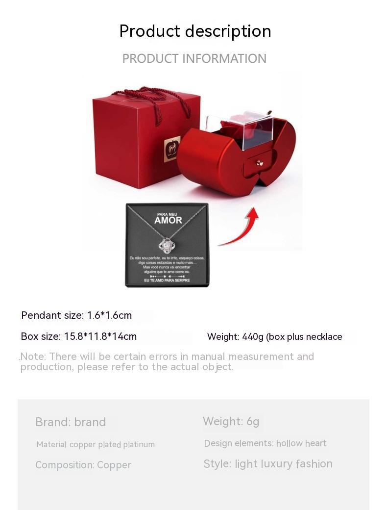 Fashion Jewelry Box Red Apple Gift Necklace Eternal Rose For Girl Mother's Day Valentine's Day Gifts With Artificial Flower Rose Jewelry Box