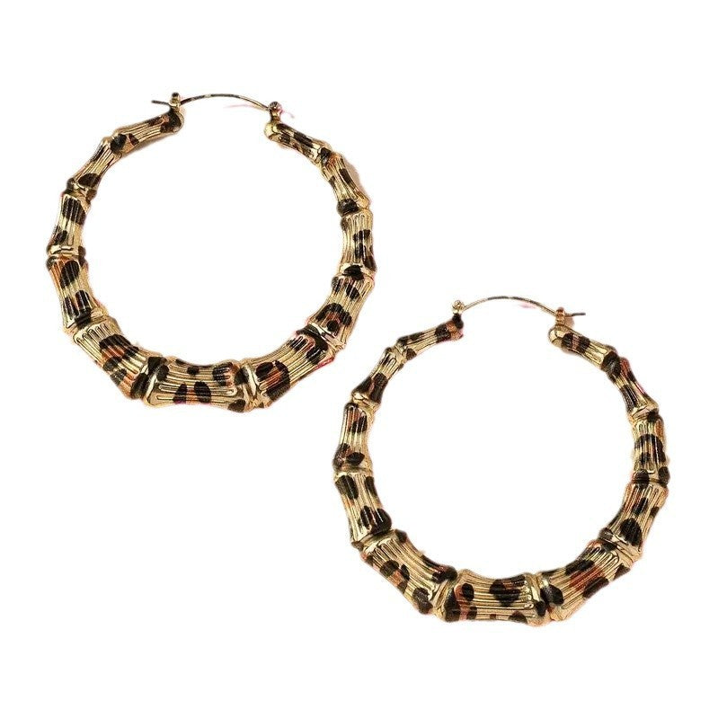 New Fashion Leopard Print Bamboo Round Hoop Earrings For Women Jewelry Punk Metal Big Circle Earring